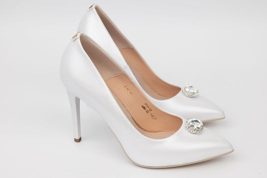 Pantofi mireasa din piele naturală SALA 1810 alb Cristal