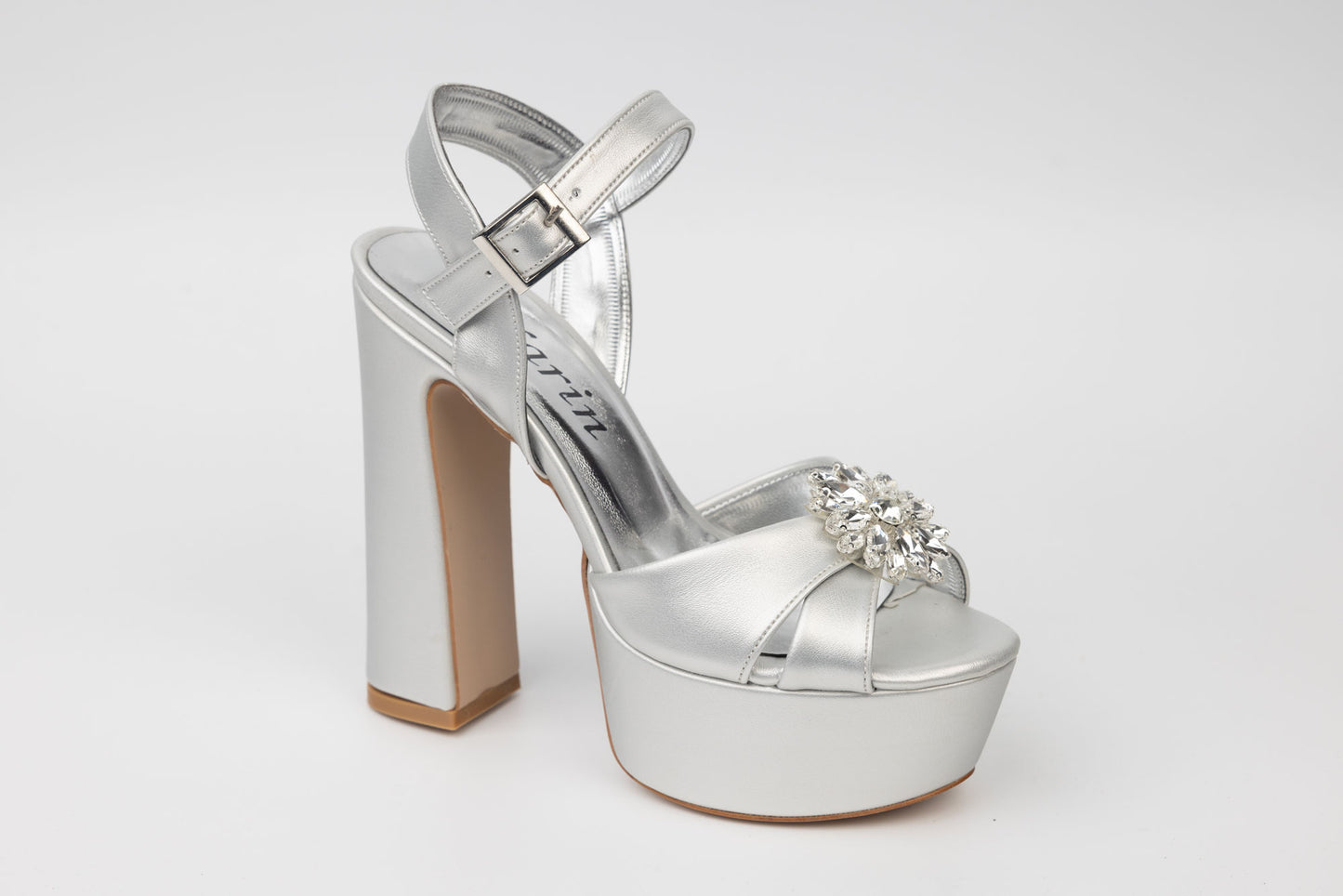 Women's sandals Karin 7171 silver with flower and crystals