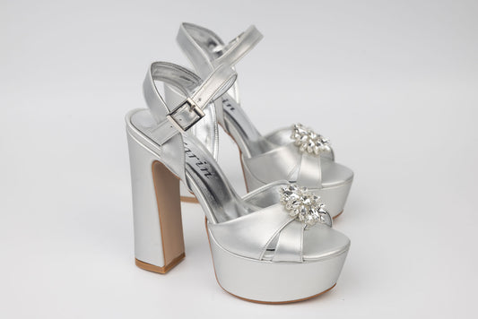 Sandale dama Karin 7171 argintiu accesorizat  floare cu cristale