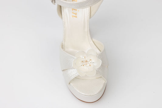 Sandale mireasa Karin 7171 alb croco saten floare de nufar