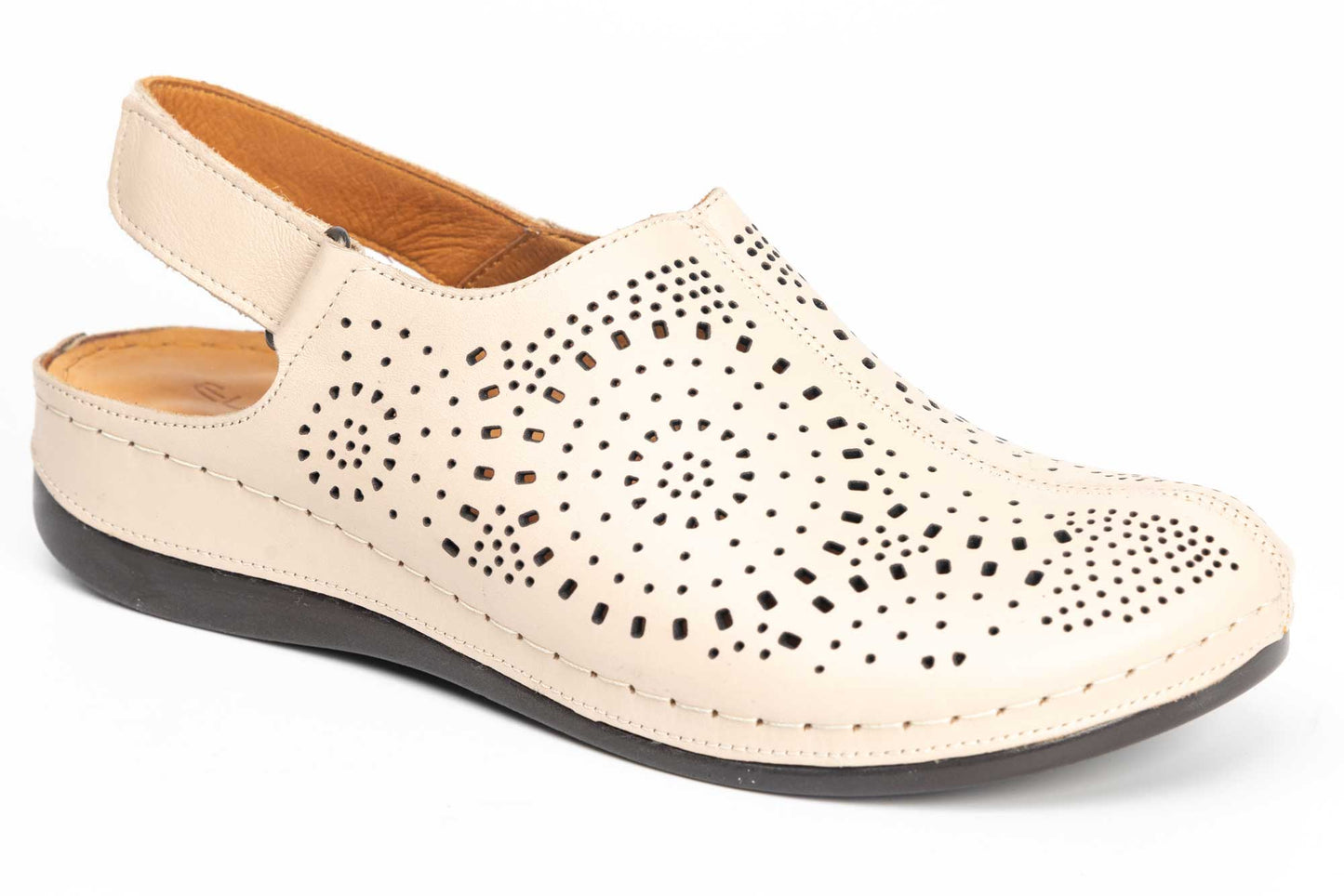 Women's perforated clogs made of genuine leather LSD 322 beige