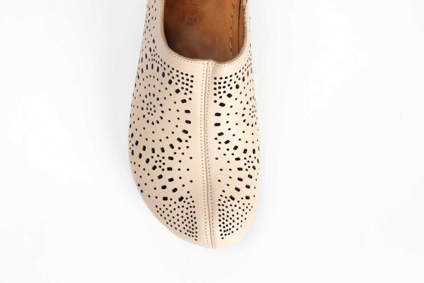 Women's perforated clogs made of genuine leather LSD 322 beige