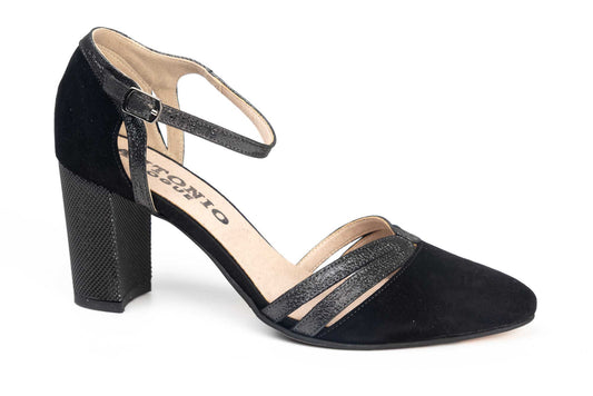Pantofi dama decupati din piele naturala ANTONIO 34216 negru ant argintiu