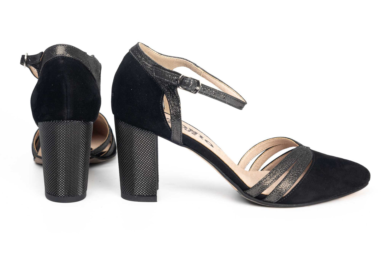 Pantofi dama decupati din piele naturala ANTONIO 34216 negru ant argintiu
