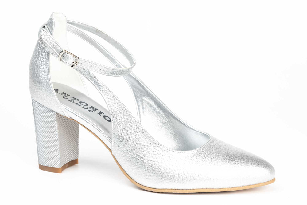 Pantofi dama decupati din piele naturala ANTONIO 31216 argintiu