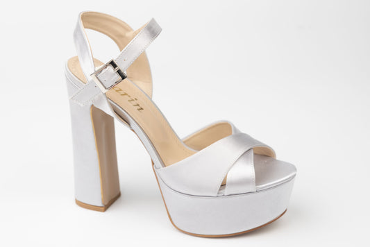 Sandale dama piele ecologică premium  KARIN 7171 Argintiu saten