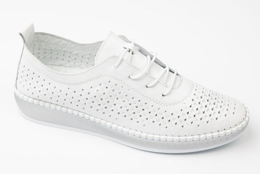 Pantofi dama piele naturală perforata GREEN SPORT 110 Alb