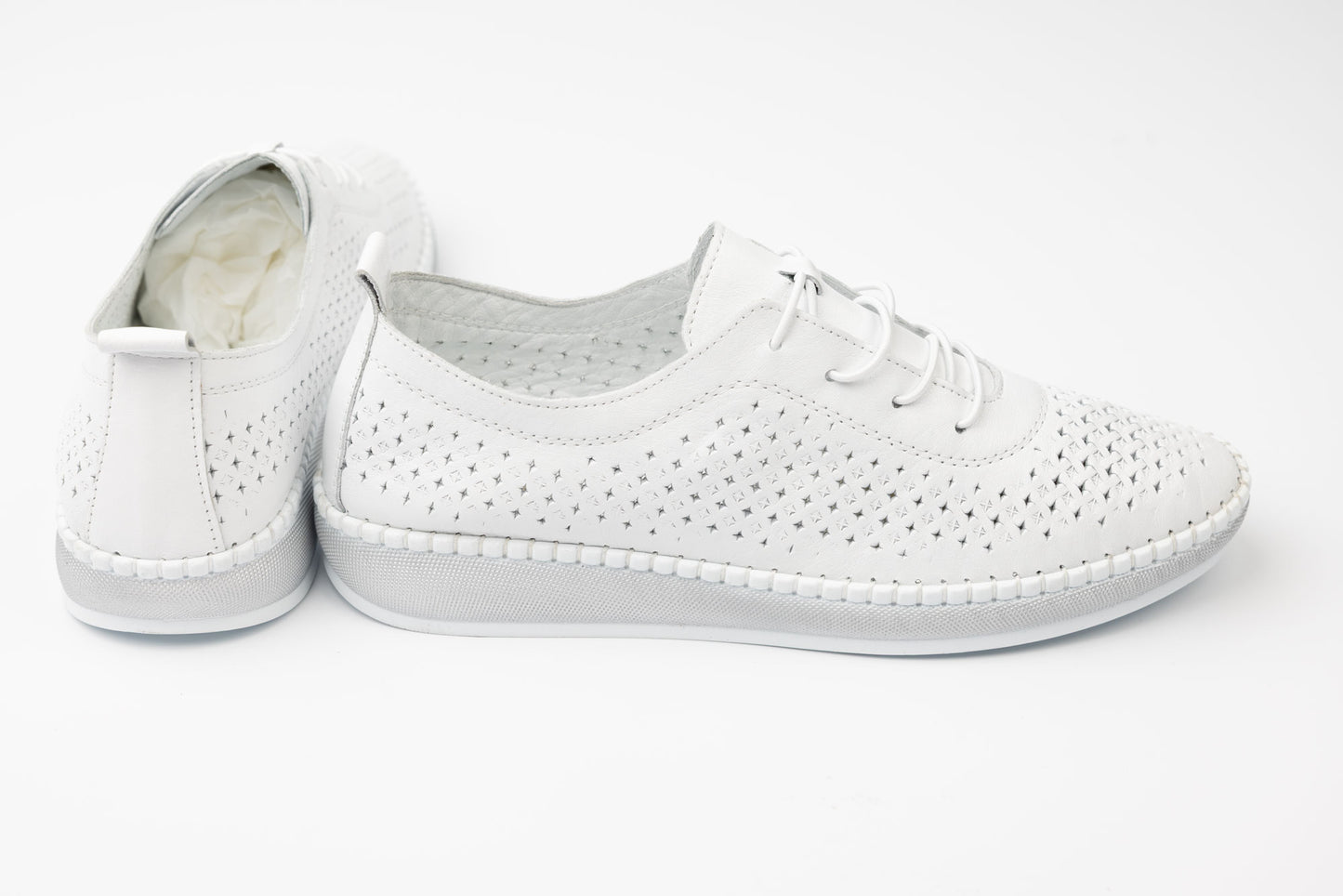 Pantofi dama piele naturală perforata GREEN SPORT 110 Alb