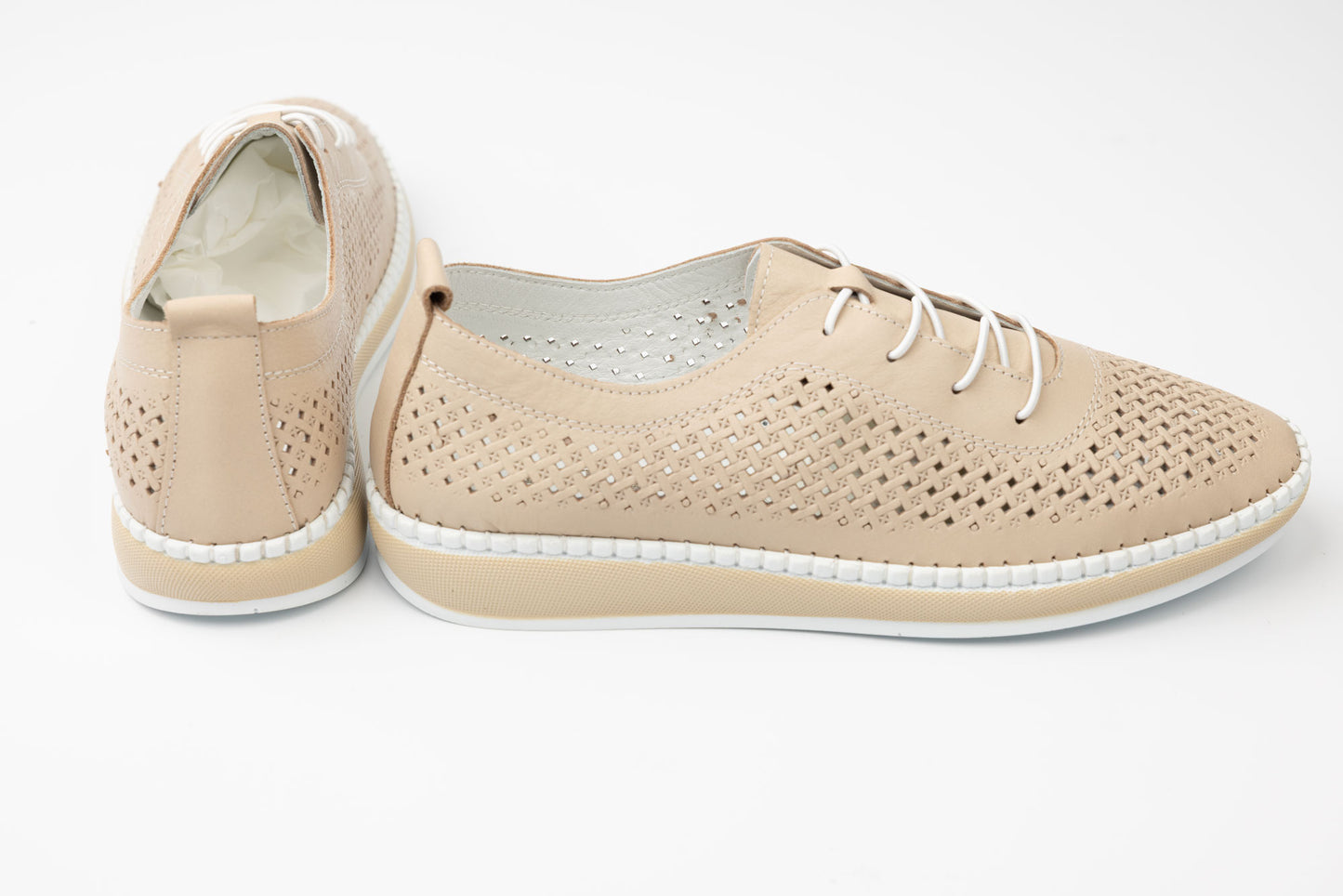 Pantofi dama piele naturală perforata GREEN SPORT 110 Bej
