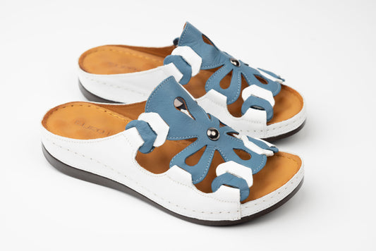 Saboti dama piele naturală LSD 303 Alb blue