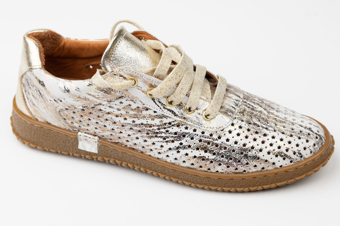 Pantofi dama piele naturală perforata 04 Alb auriu