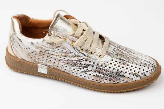 Pantofi dama piele naturală perforata 04 Alb auriu
