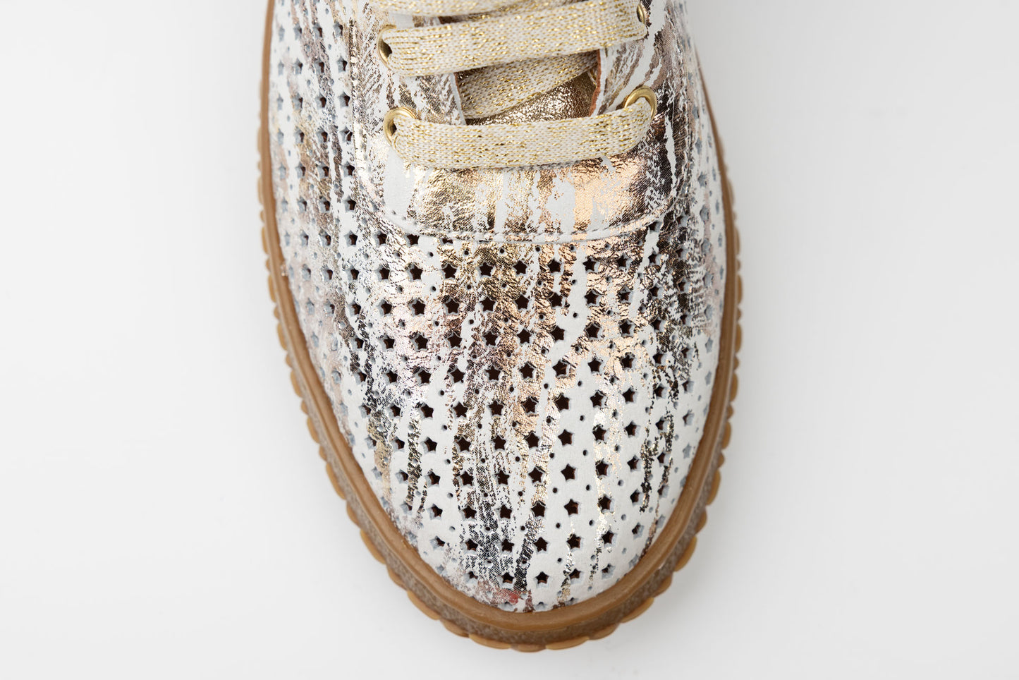 Pantofi dama piele naturală perforata 04 Alb auriu