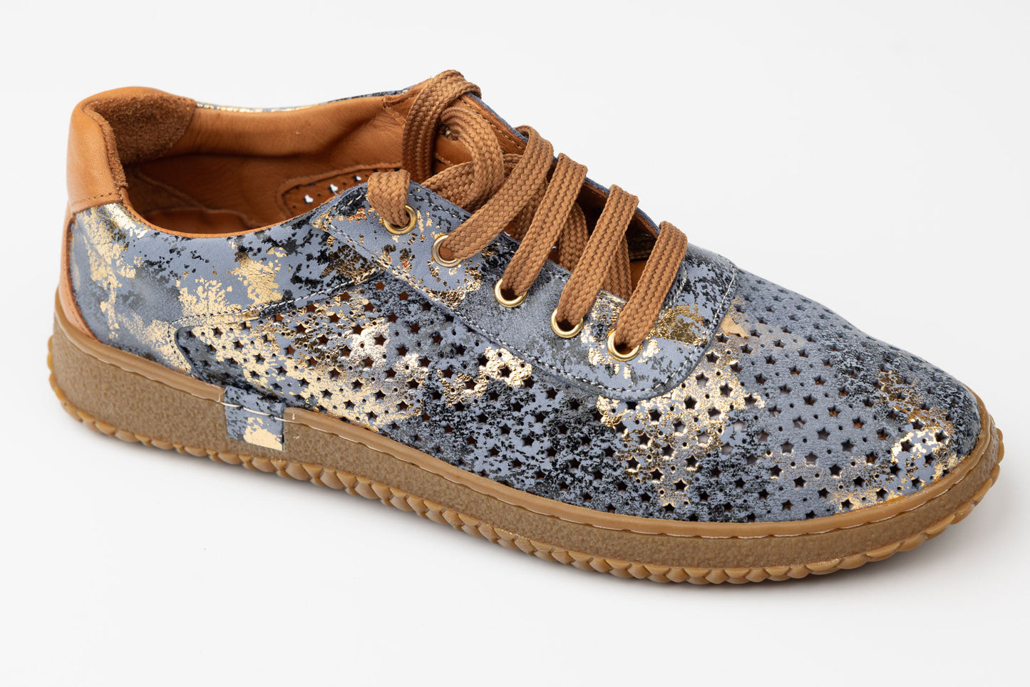 Pantofi dama piele naturală perforata LSD 04 Blue auriu