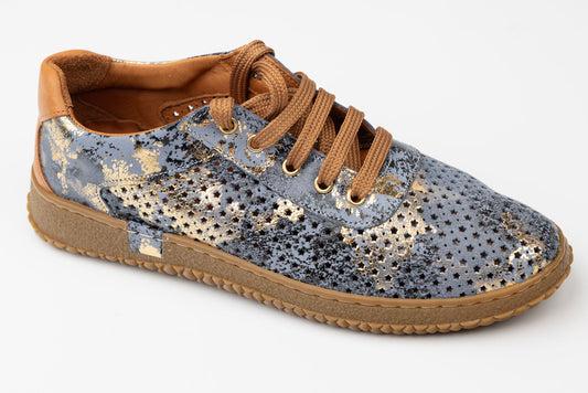 Pantofi dama piele naturală perforata LSD 04 Blue auriu