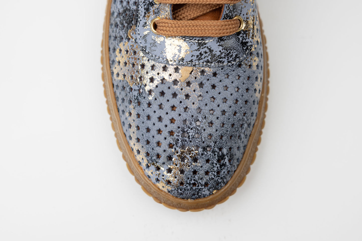 Pantofi dama piele naturală perforata LSD 04 Blue auriu
