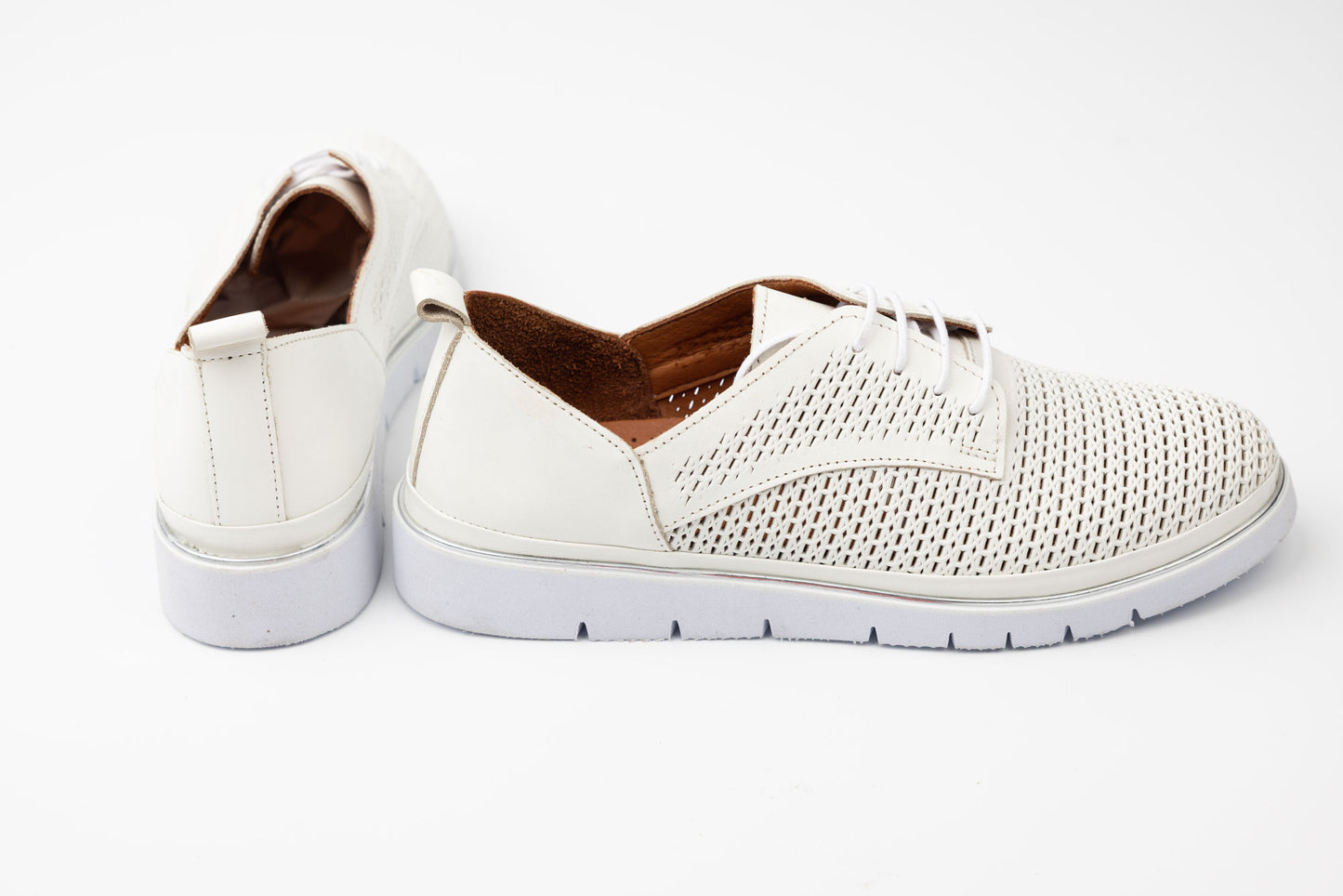 Pantofi dama piele naturală perforata DONNA STYL sport 500 Alb