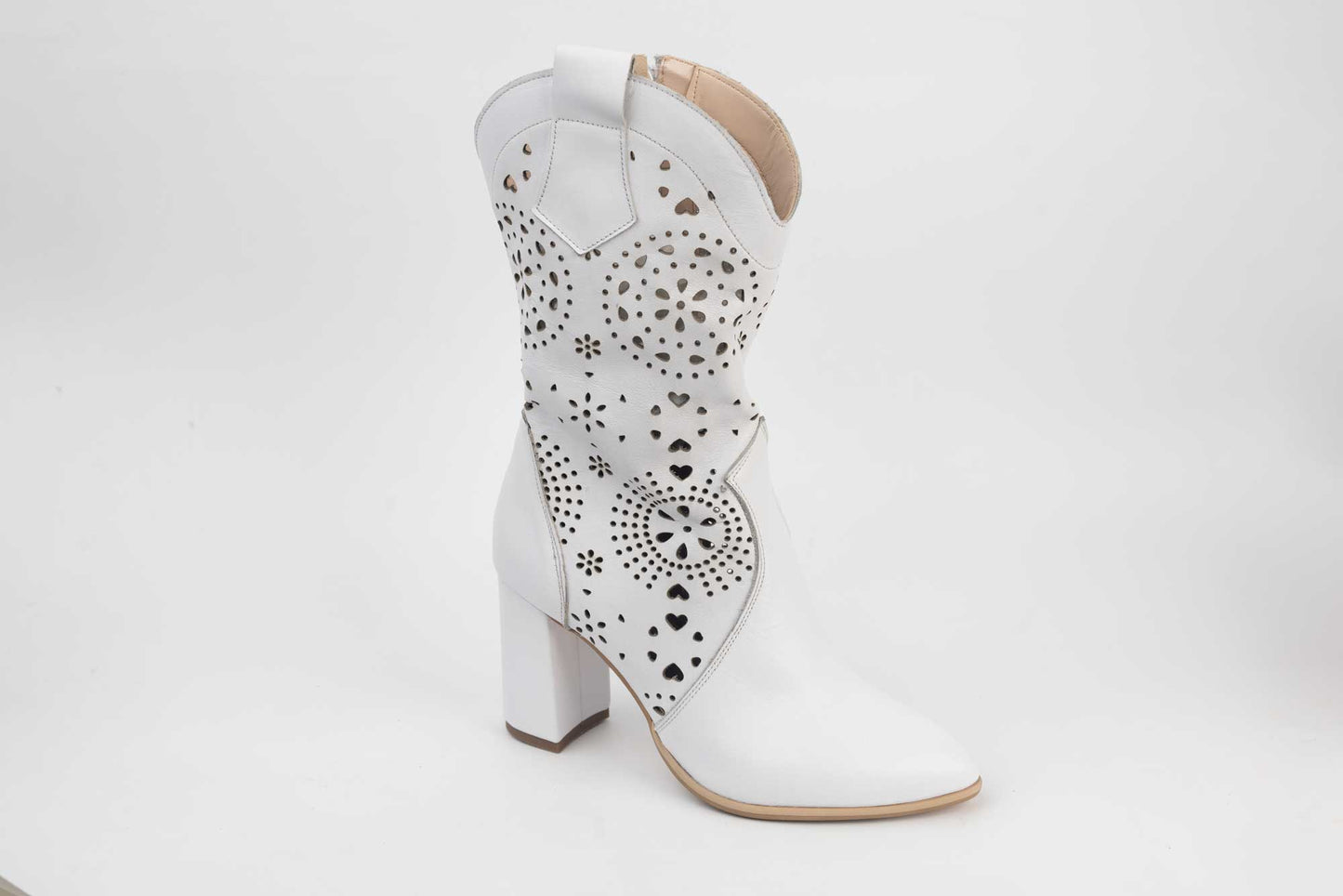 Women's summer boots, natural perforated leather PERLA 1919-2 White