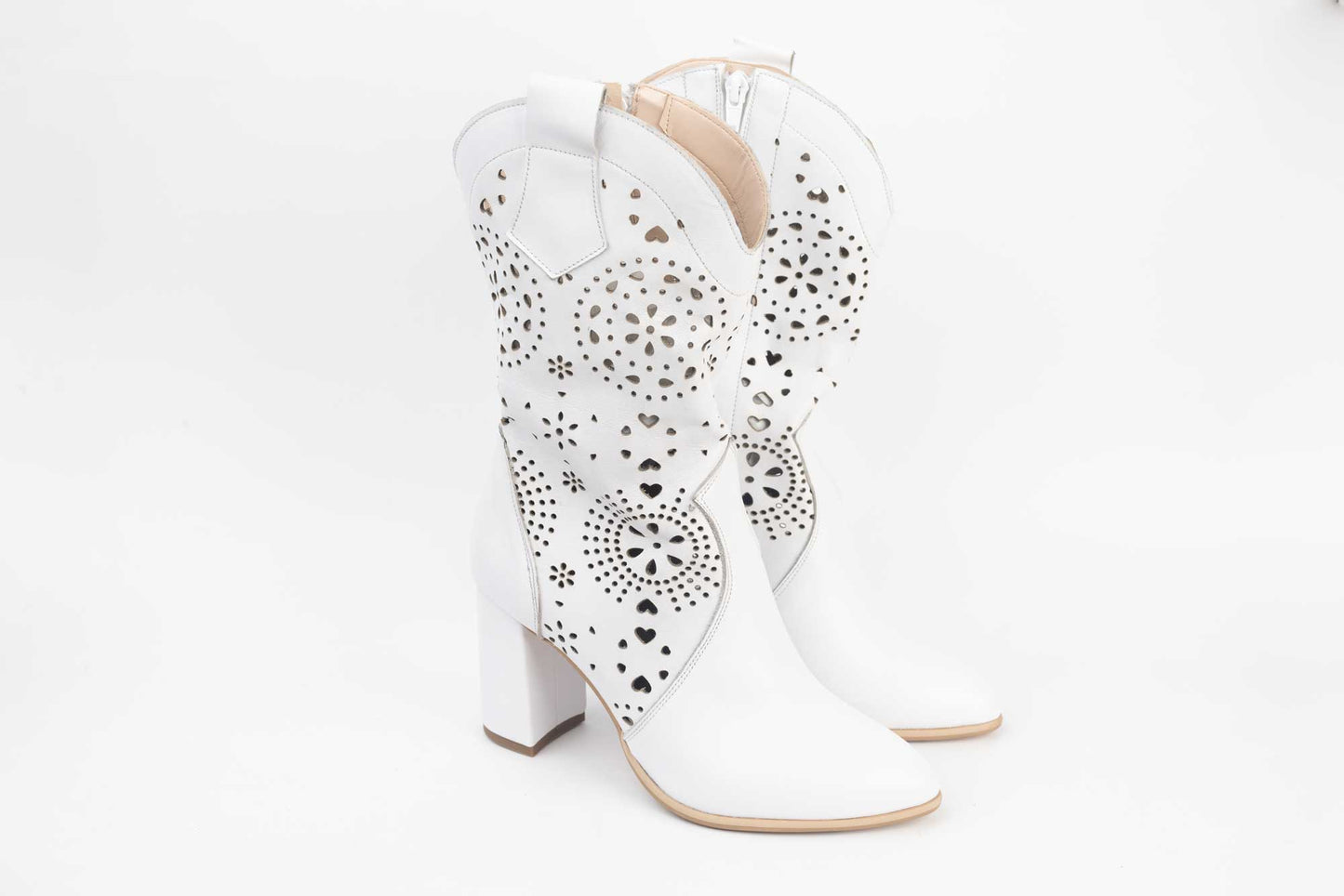 Women's summer boots, natural perforated leather PERLA 1919-2 White