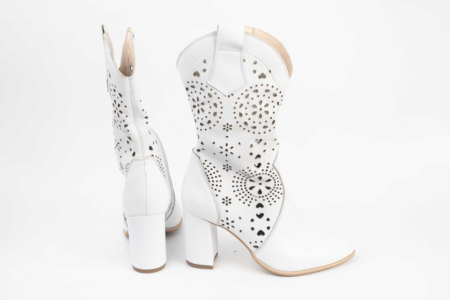 Women's summer boots, natural perforated leather PERLA 1919-2 White