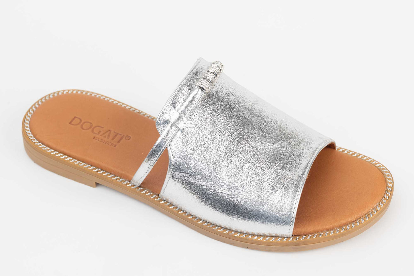 Women's genuine leather slippers DOGATI 613 Silver