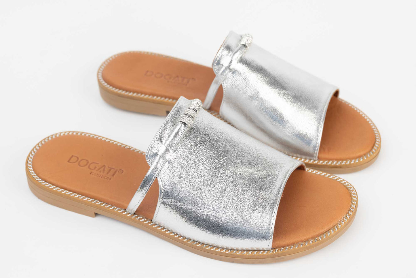 Women's genuine leather slippers DOGATI 613 Silver