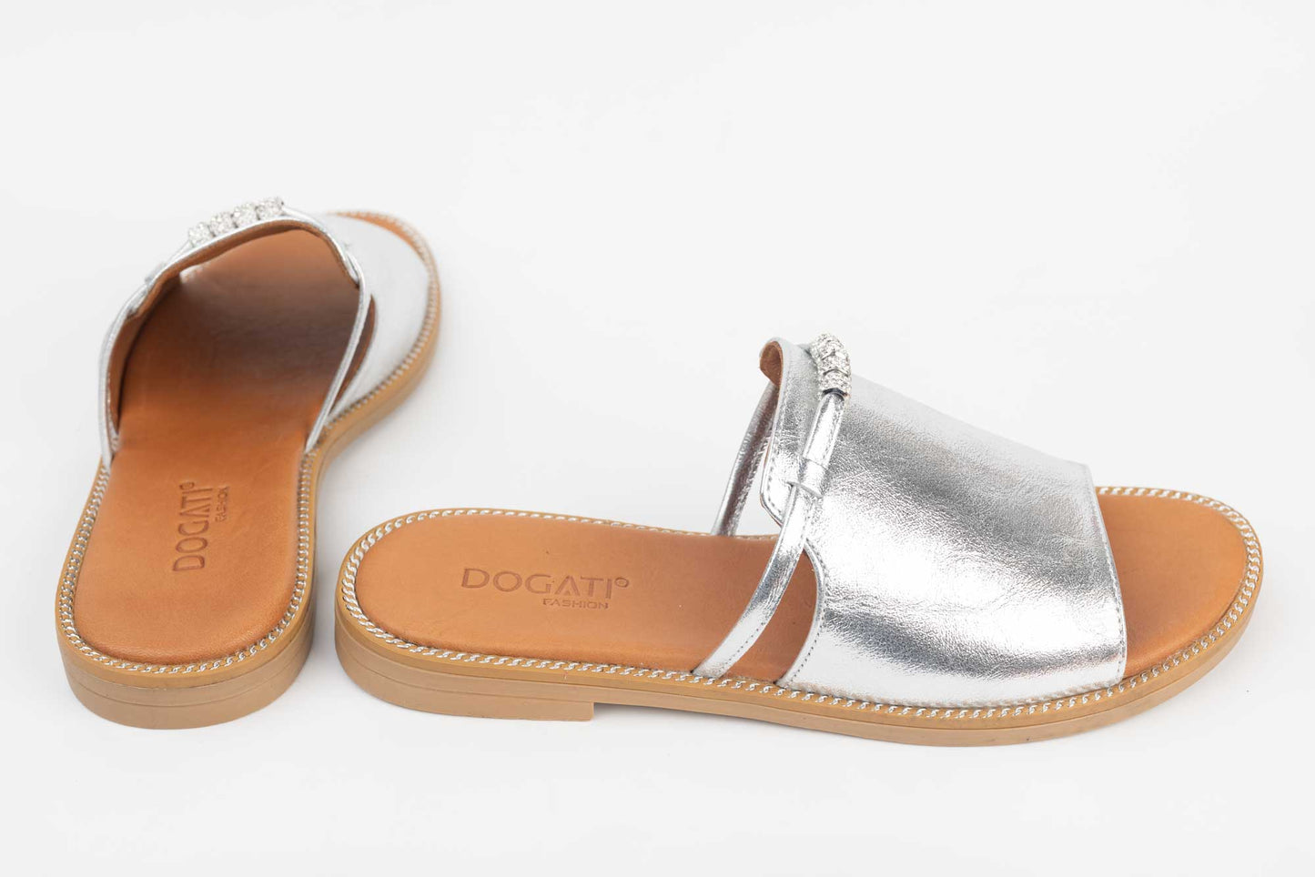 Women's genuine leather slippers DOGATI 613 Silver