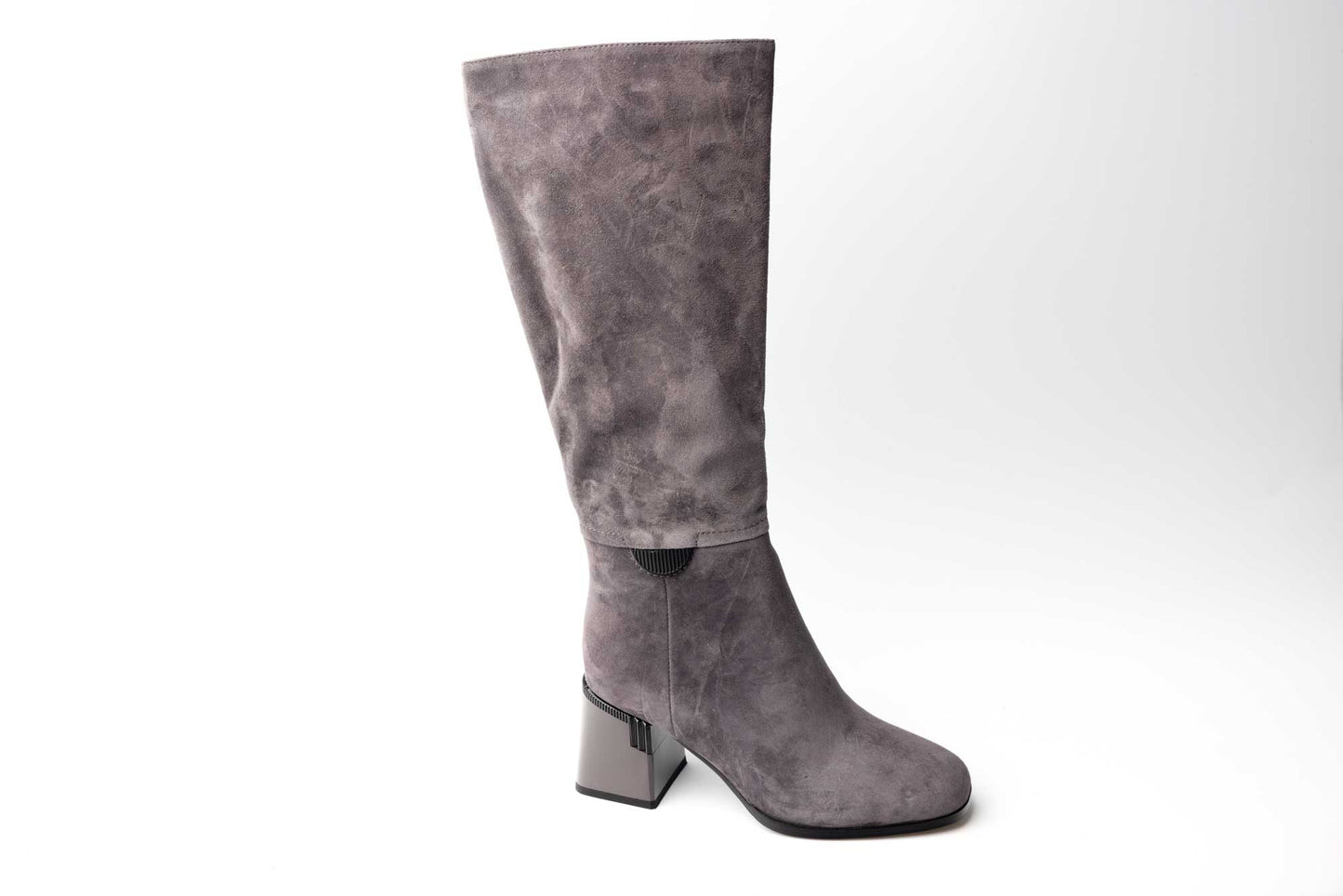 Elegant women's boots made of genuine leather FEELING 7125 Grey vel