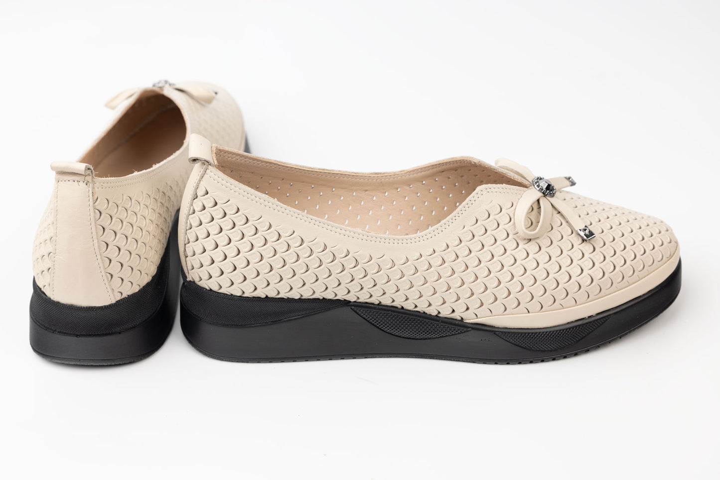 Women's perforated genuine leather shoes LSD 251 Beige