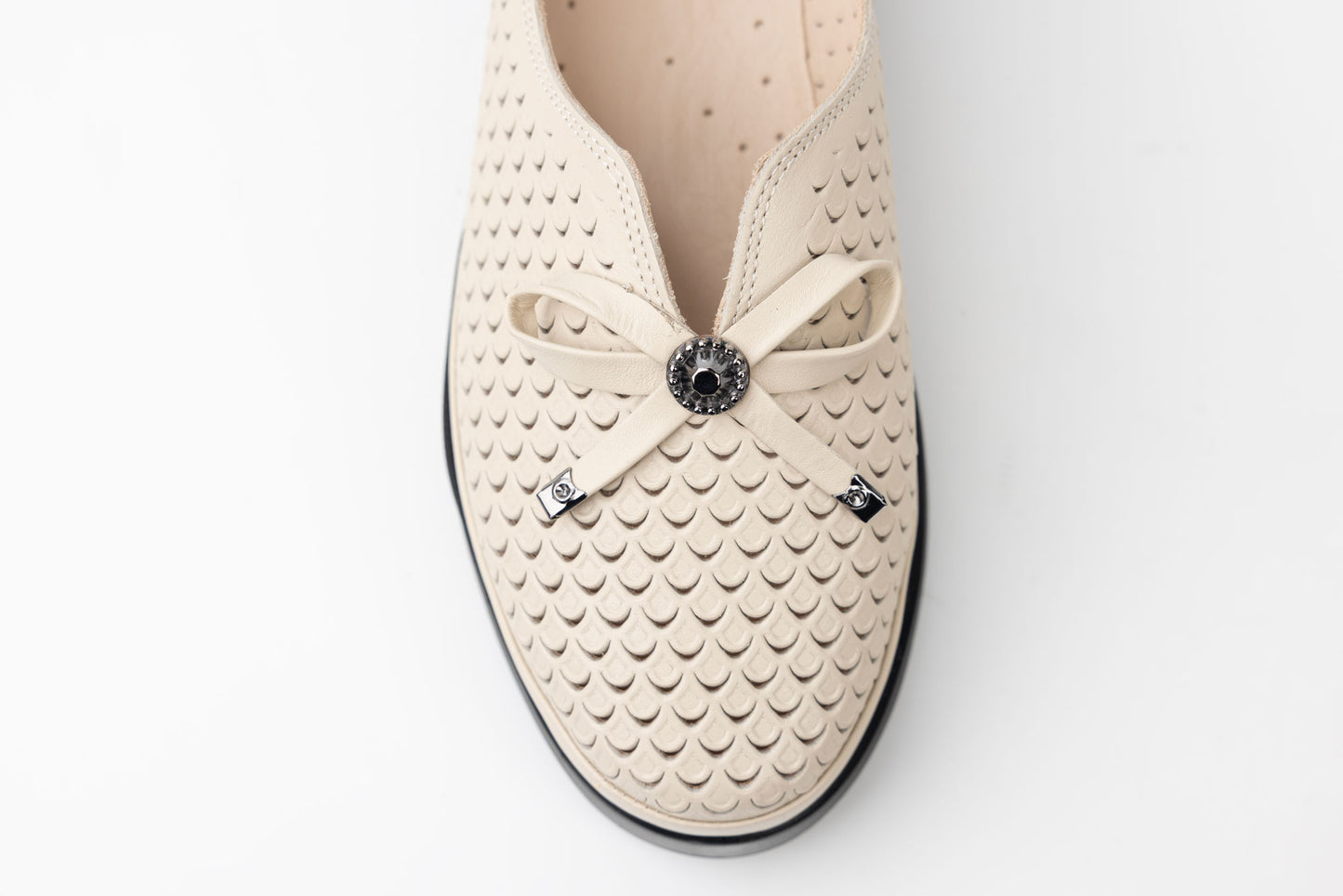 Women's perforated genuine leather shoes LSD 251 Beige