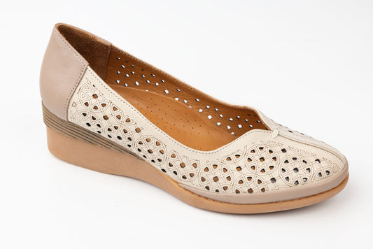 Pantofi dama piele naturală ortopedica LSD 748 Bej perforat