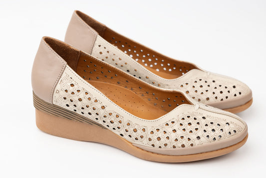 Pantofi dama piele naturală ortopedica LSD 748 Bej perforat