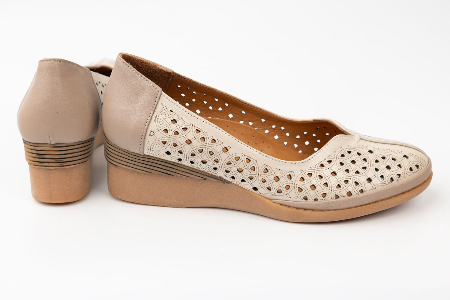 Pantofi dama piele naturală ortopedica LSD 748 Bej perforat