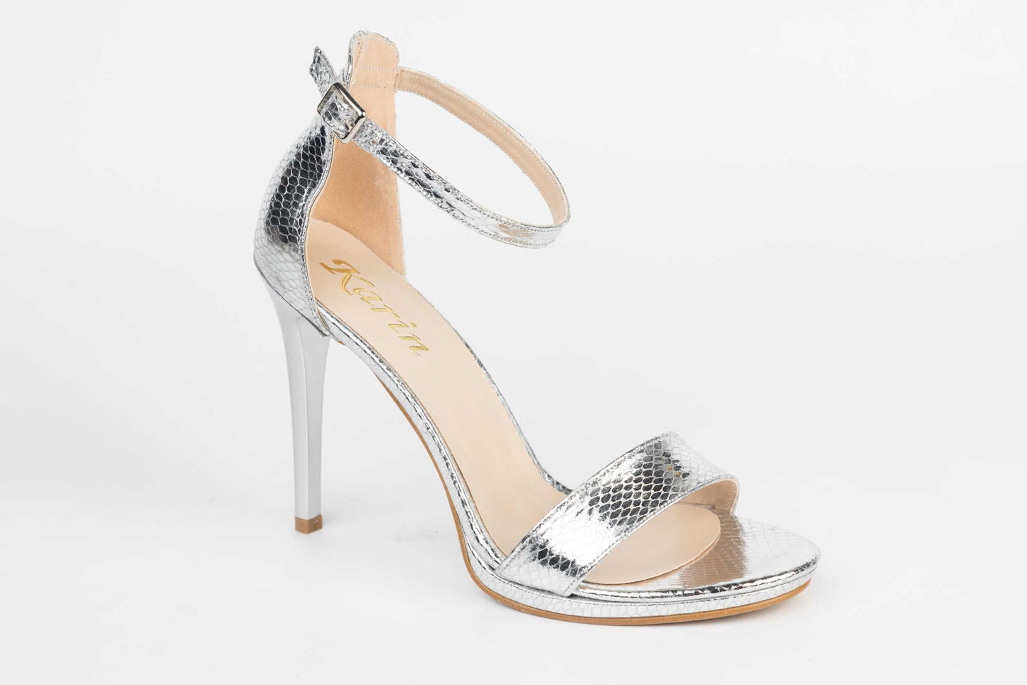 Women's eco-leather sandals KARIN 6300 silver honeycomb