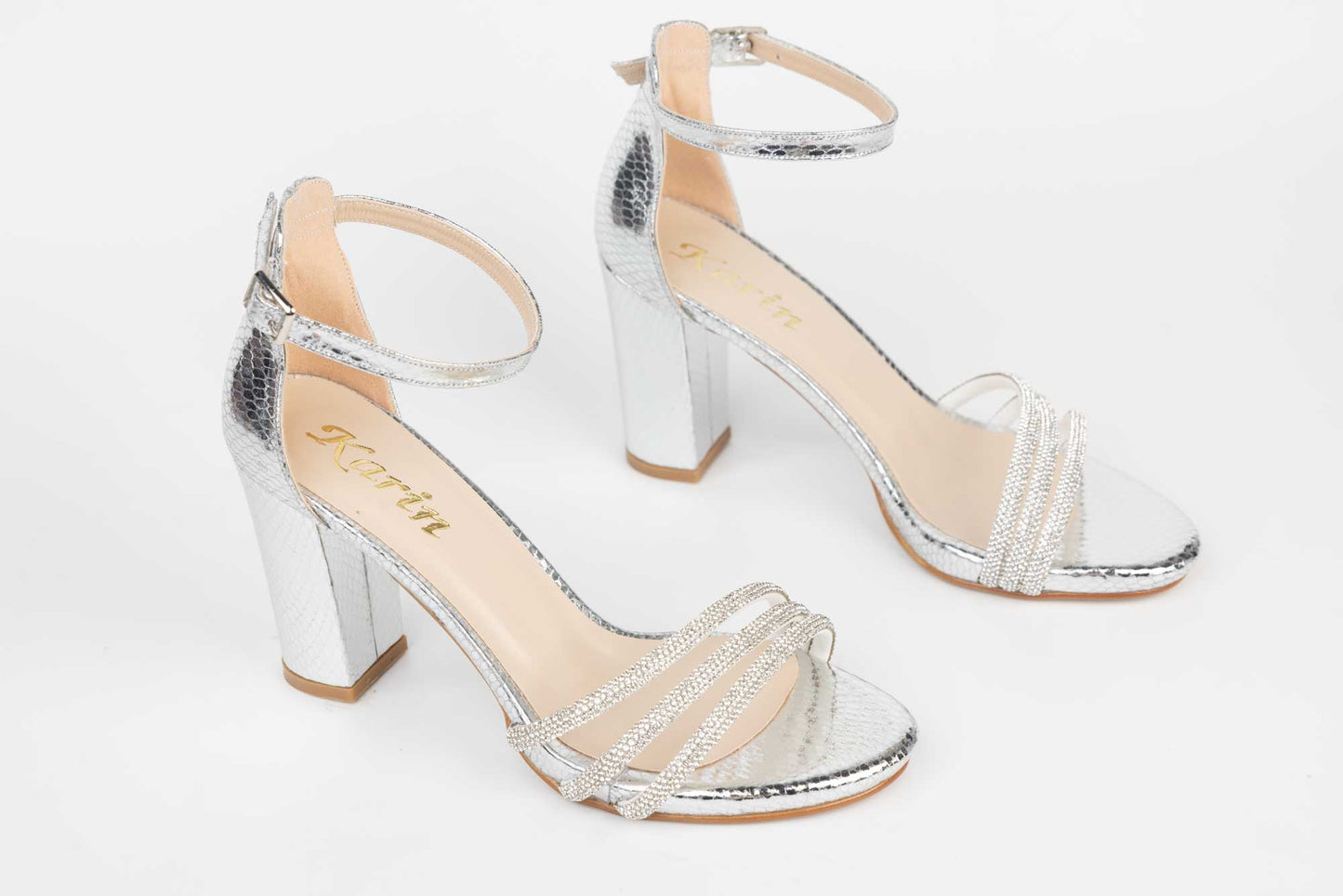 Women's eco-leather sandals KARIN 6590-21 silver honeycomb