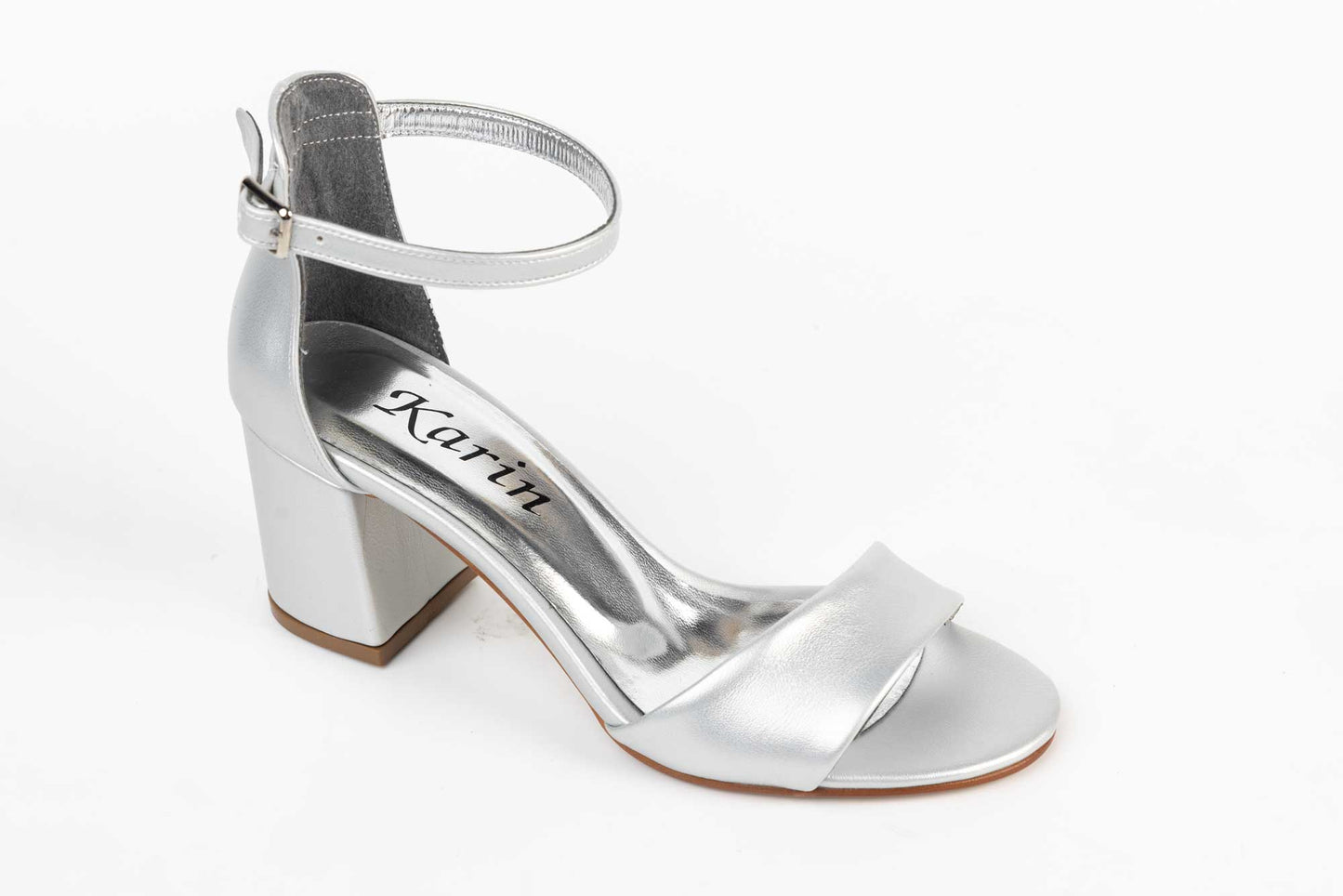 Women's casual sandals made of eco-leather KARIN 70 silver box