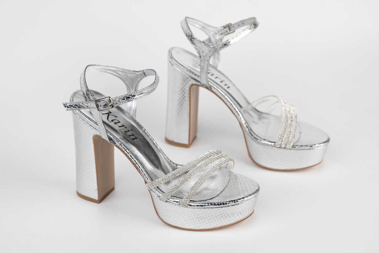 Women's eco-leather sandals KARIN 7234 silver honeycomb