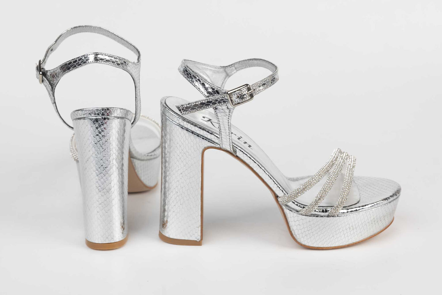 Women's eco-leather sandals KARIN 7234 silver honeycomb