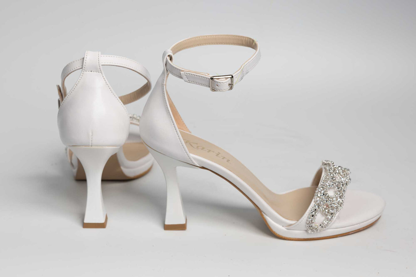 Sandale mireasa piele ecologica KARIN 501 Alb box accesorizate