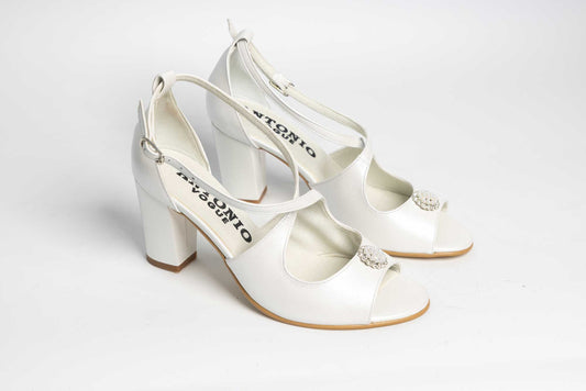 Sandale mireasa piele naturală ANTONIO 14282 Alb accesorizate