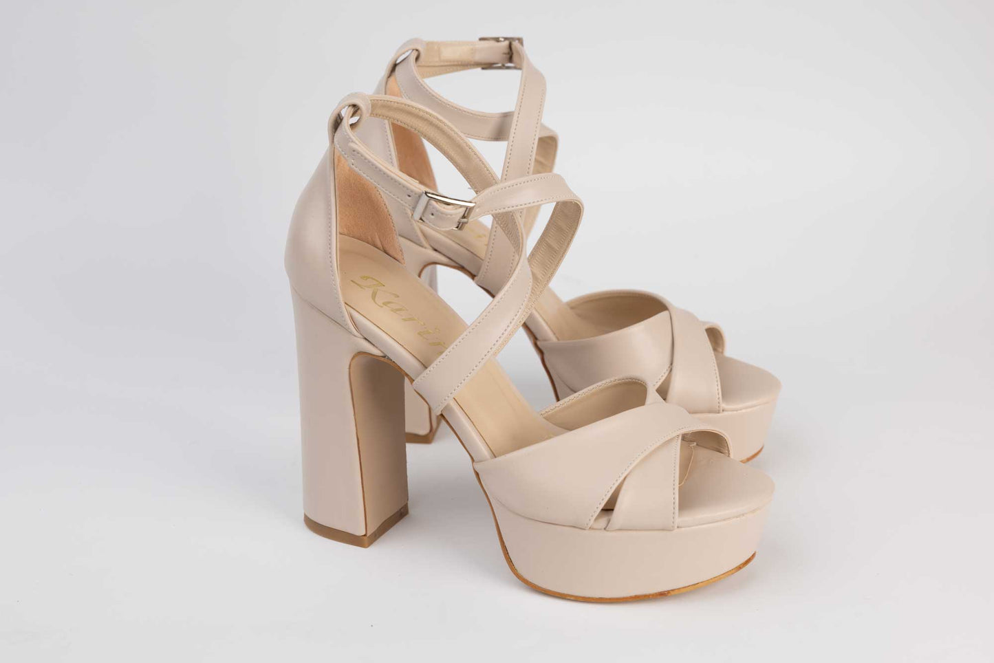 Elegant women's sandals made of eco-leather KARIN 7230-X Box cream