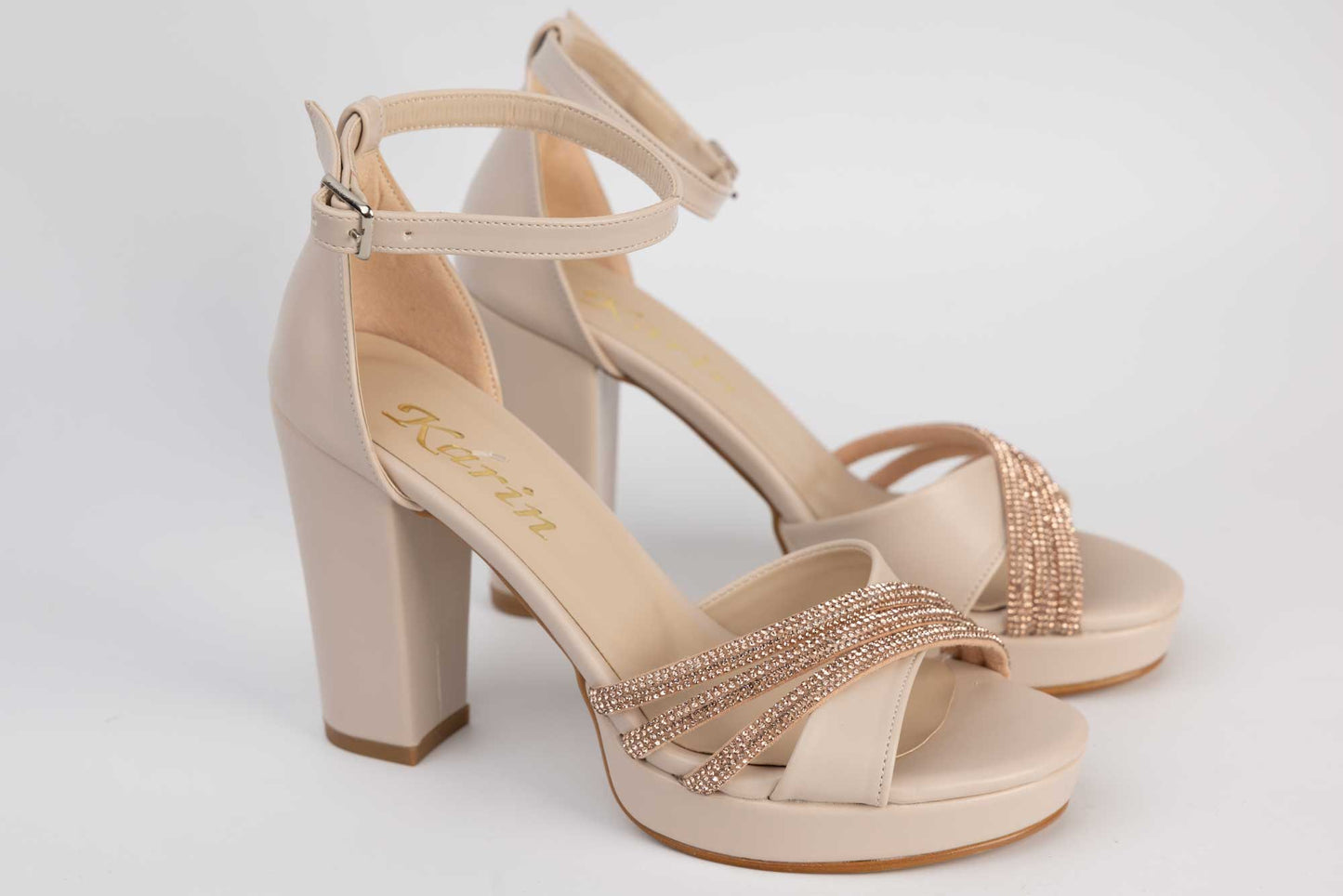 Elegant women's sandals made of eco-leather KARIN 6894 Cream gold