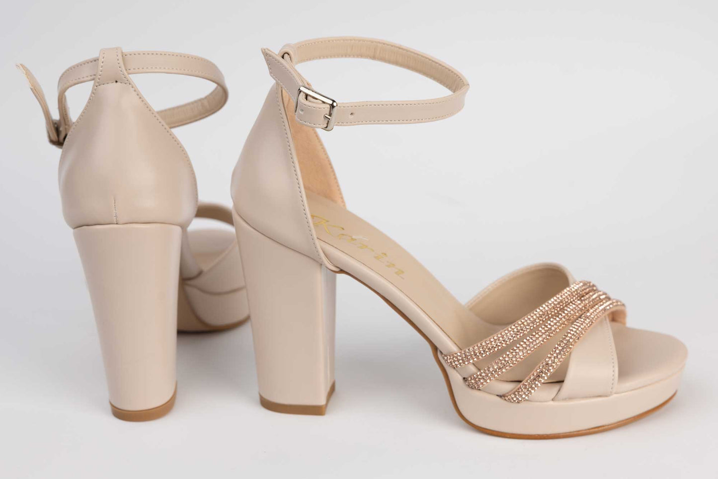 Elegant women's sandals made of eco-leather KARIN 6894 Cream gold