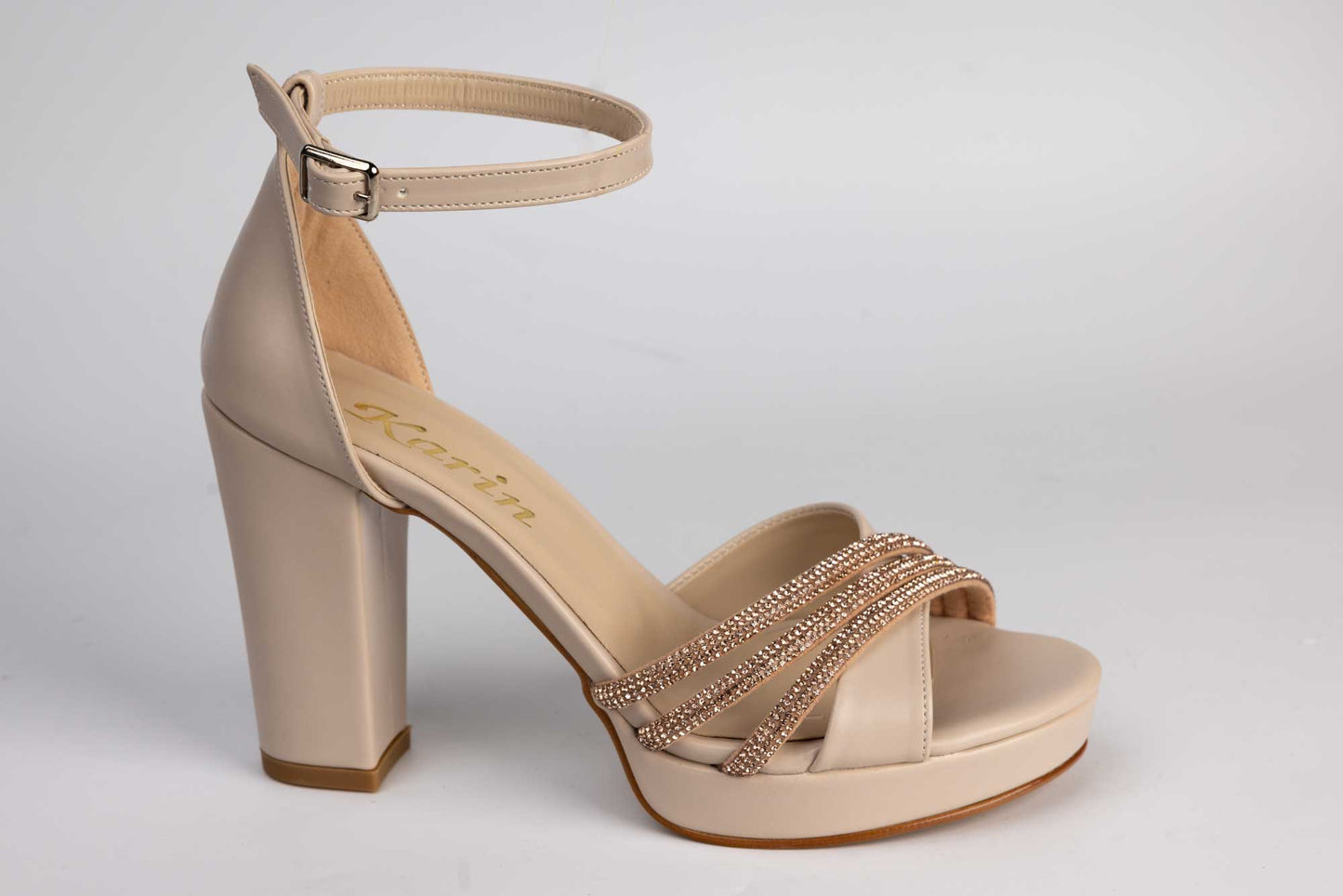 Elegant women's sandals made of eco-leather KARIN 6894 Cream AU
