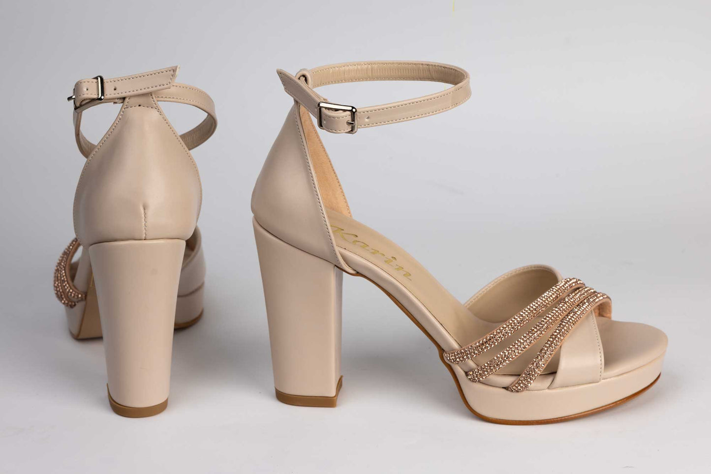 Elegant women's sandals made of eco-leather KARIN 6894 Cream AU