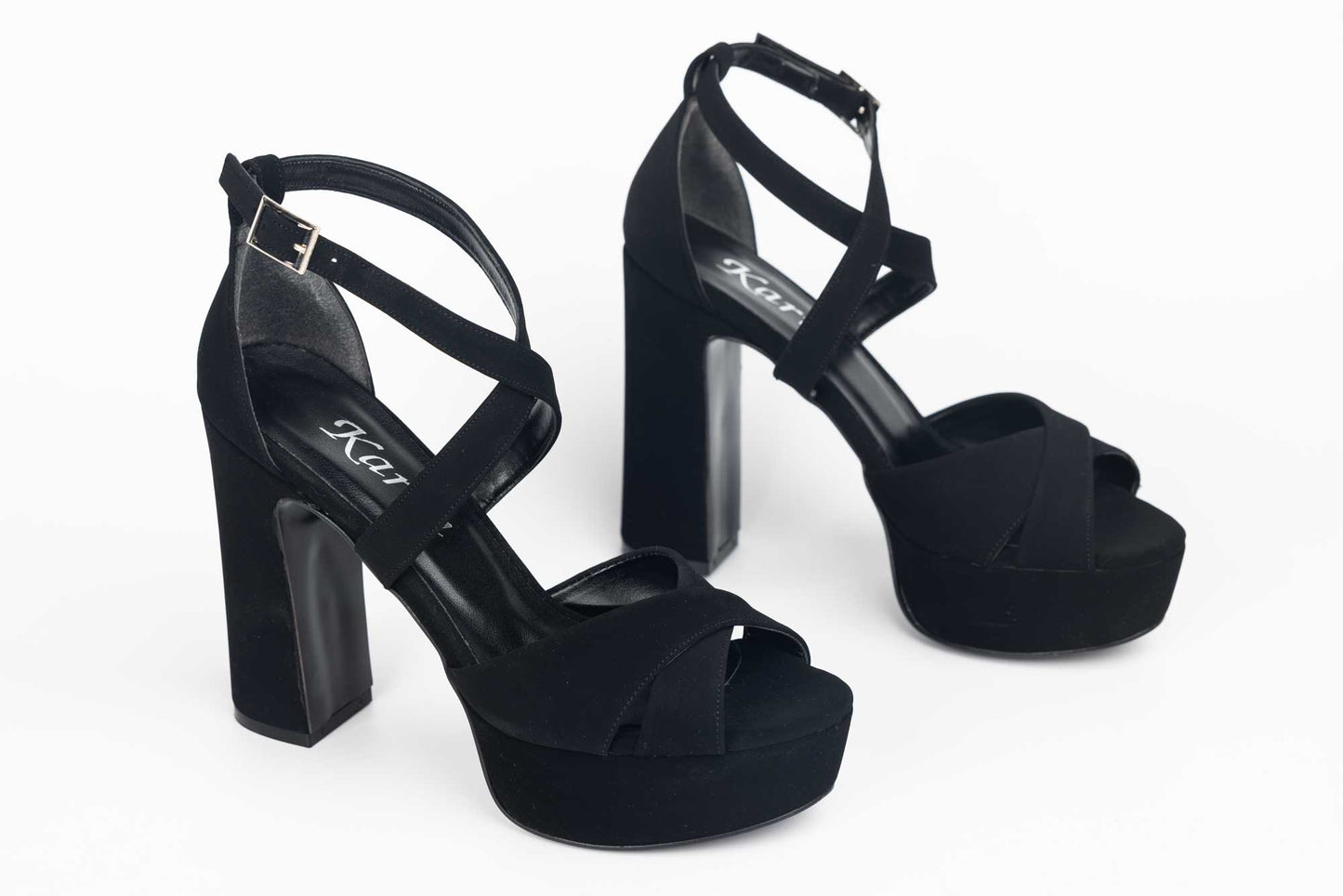 Elegant women's sandals made of eco-leather KARIN 7230-X black velour