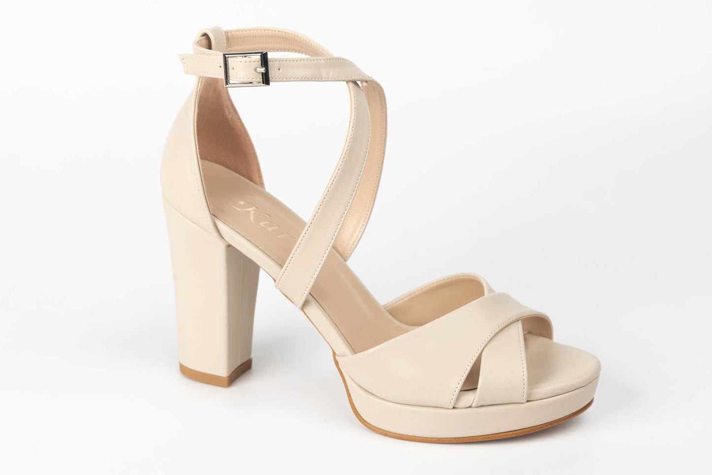 Elegant women's sandals made of eco-leather KARIN 6292 cream