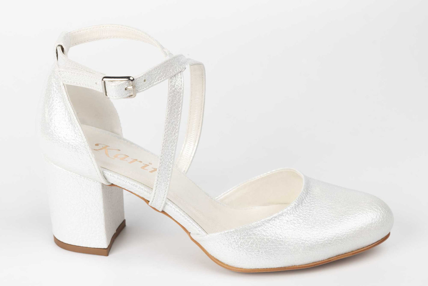 Pantofi dama decupati piele eco  KARIN 81 alb croco saten