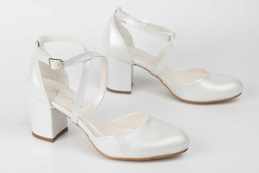 Pantofi dama decupati piele eco  KARIN 81 alb croco saten
