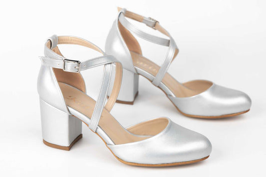 Pantofi dama decupati piele eco  KARIN 81 argintiu box